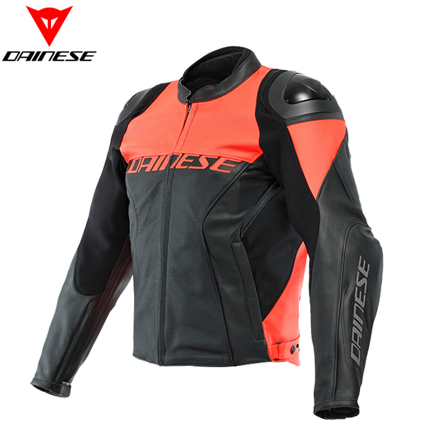 RACING 4 PERF. LEATHER JACKET  BLACK - FLUO RED